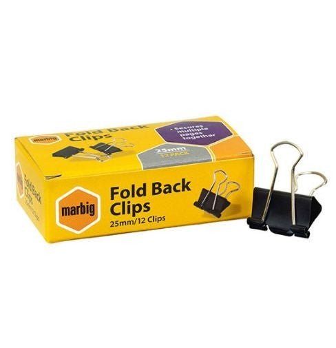 Marbig Foldback Clips 25mm 12 Pack