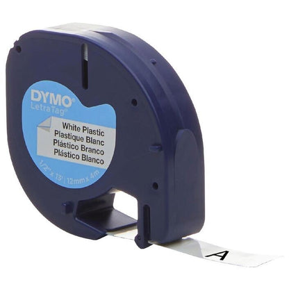 DYMO LetraTag Plastic Label Tape 12mm Black on White