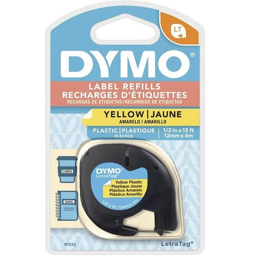 DYMO LetraTag Plastic Label Tape 12mm Yellow