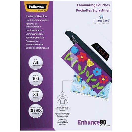 Laminating Pouches Fellowes A3 80 Micron 100 Pack