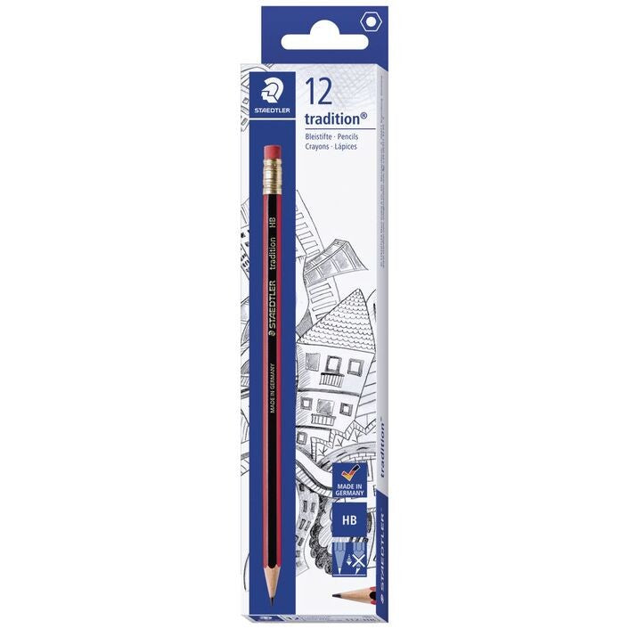 Staedtler Tradition Eraser Tip Graphite Pencils HB 12 Pack