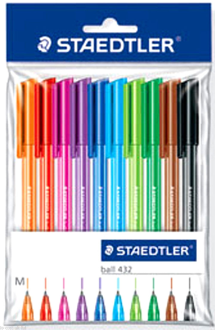 Staedtler 432 Stick Ball Pen Medium Bright Asst Colours Pk10