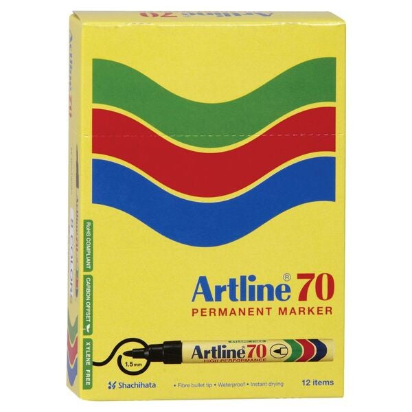 Artline 70 Permanent Markers Black 12 Pack