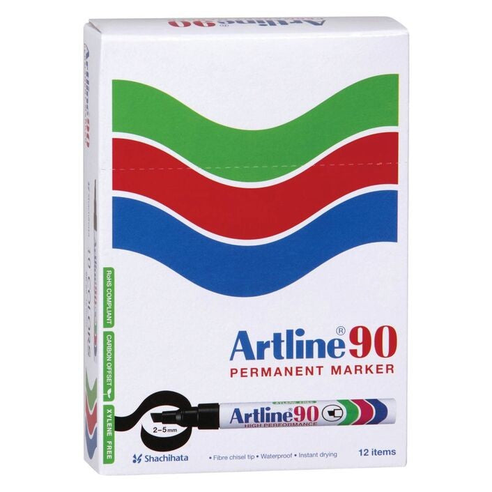 Artline 90 Permanent Marker Black 12 Pack