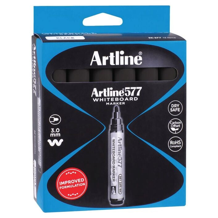 Artline 577 Whiteboard Markers Bullet Black 12 Pack