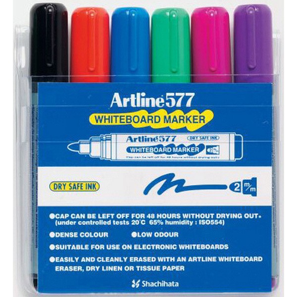 Marker Whiteboard Artline 577 Bullet Tip Assorted Wallet 6
