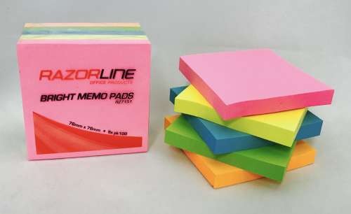 Sticky Notes Assorted Bright Colours 76x76mm
