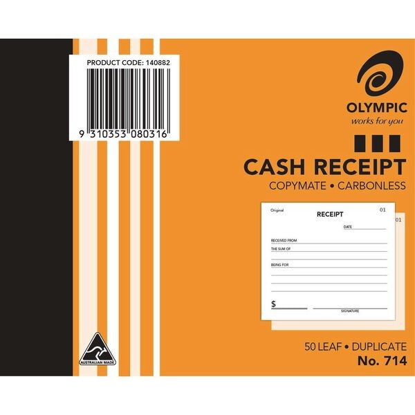 Olympic No.714 Carbonless Duplicate Cash Receipt Book