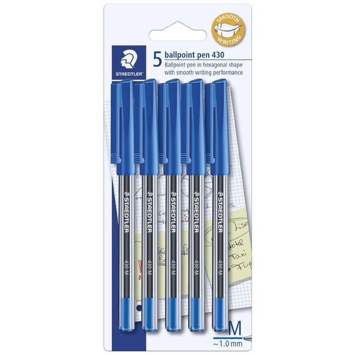 Staedtler 430 Medium Ballpoint Pens Blue 5 Pack