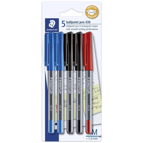 Staedtler 430 Medium Ballpoint Pens Assorted 5 Pack