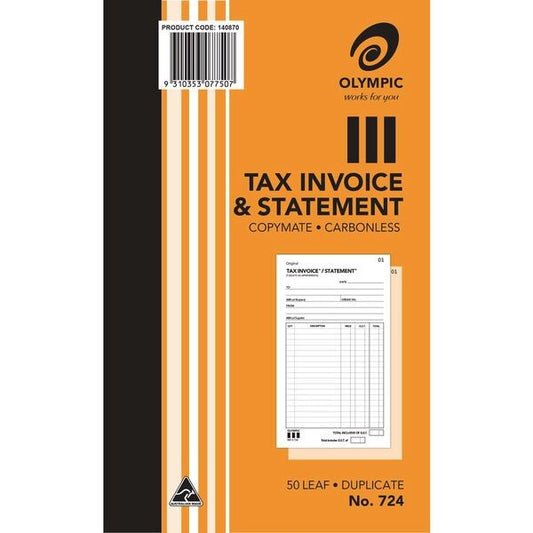 Olympic No. 724 Carbonless Invoice and Statement Book 50 Page