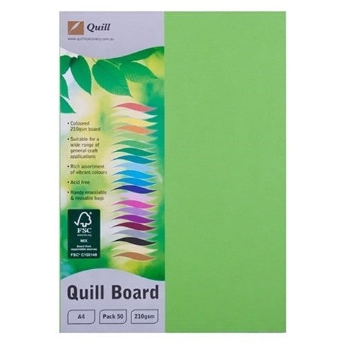 Quill Board 210GSM A4 Pk50 Lime