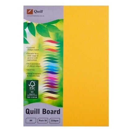 Quill Board 210GSM A4 Pk50 Sunshine