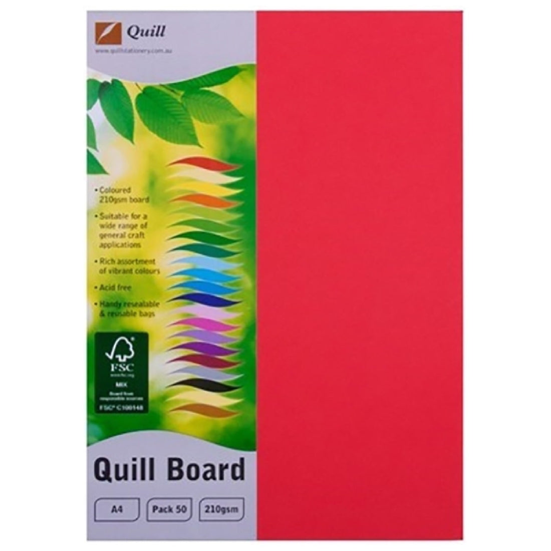 Quill Board 210GSM A4 Pk50 Red