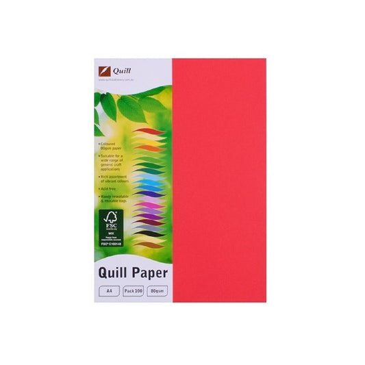 Copy Paper Quill A4 80GSM Pk 100 Red