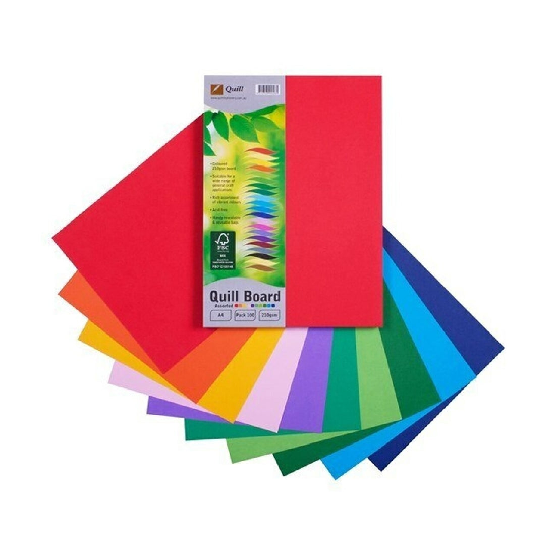 Quill Board 210gsm A4 Pack 100 Assorted Colour
