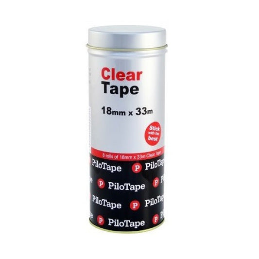Pilotape Clear Tape Tin of 8 18mmx33m