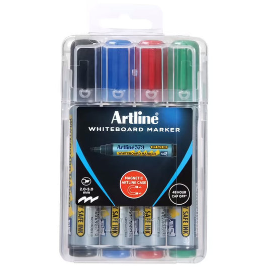 Artline 579 Whiteboard Markers Chisel Assorted 4 Pack