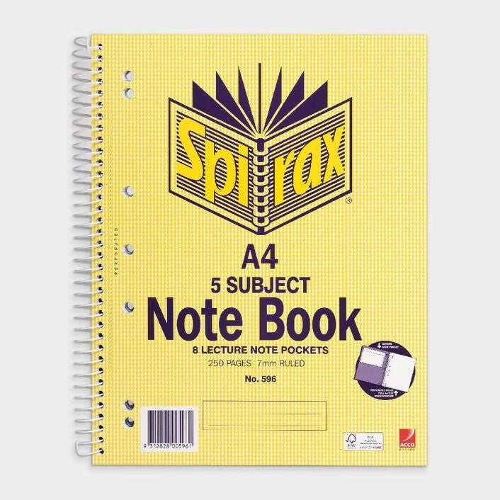 Spirax A4 5 Subject Notebook 250 Page