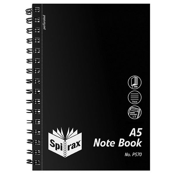 Spirax P5701 PP Notebook A5 200 Page Black S/O