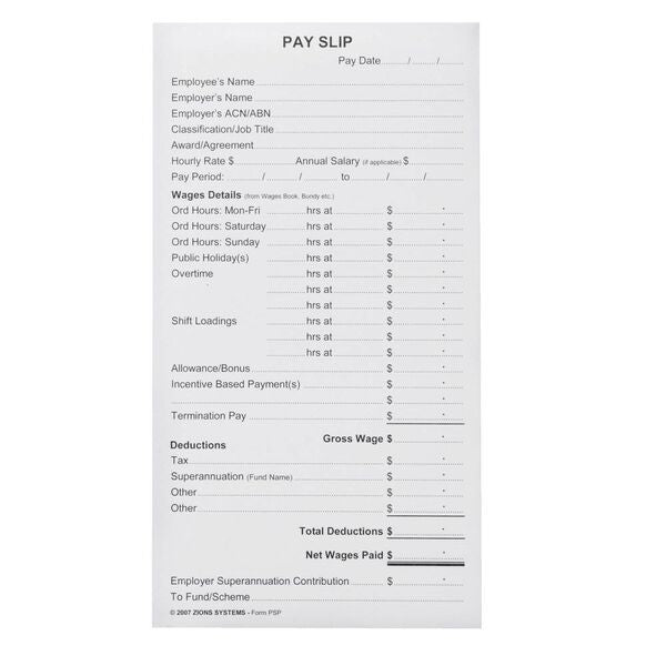Zions Printed Pay Slip Pads 10 Pack