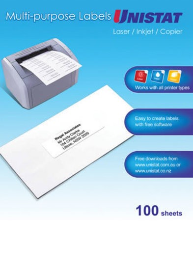 Label Unistat Laser/Inkjet/Copier 1 Per Sheet Pack 100