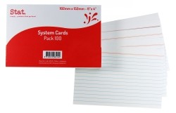 System Cards 6X4 Ruled White Pack 100