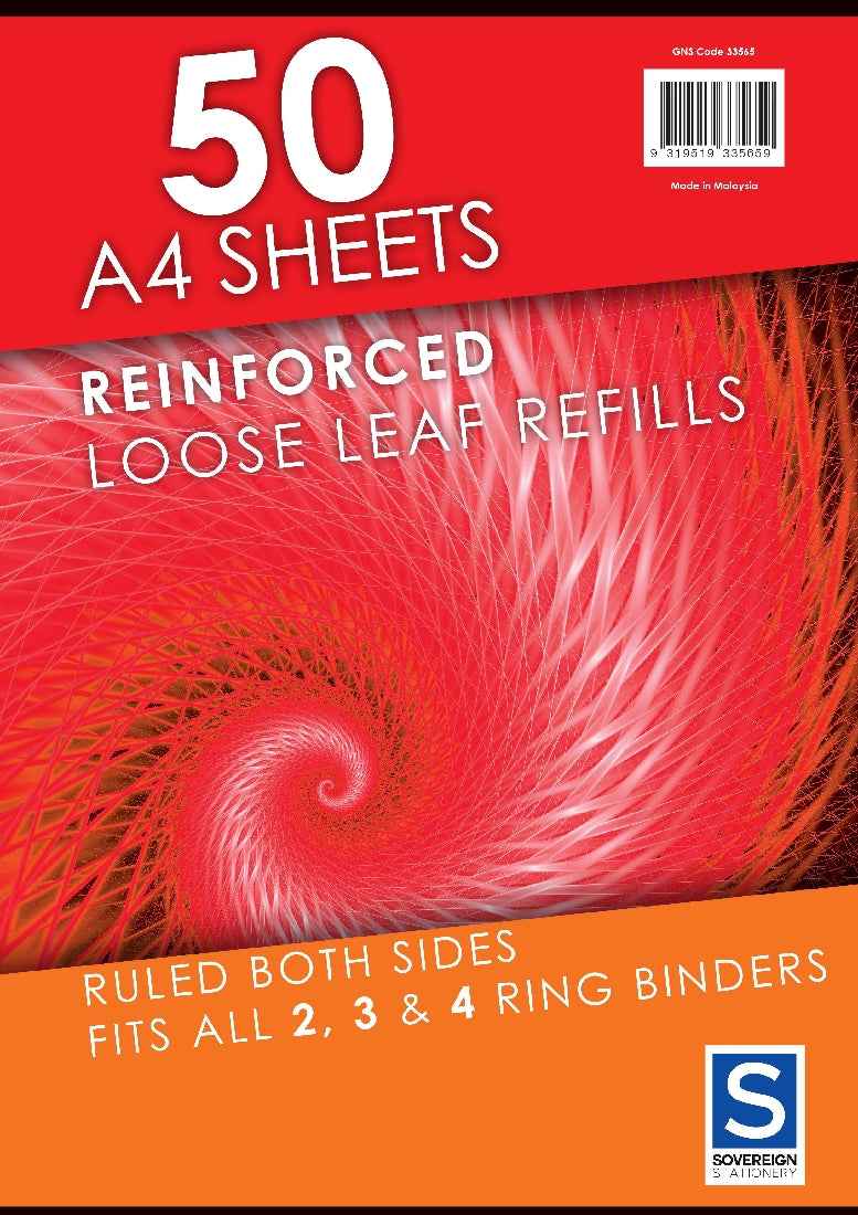 Loose Leaf Binder Refill A4 50 Sheets Lined