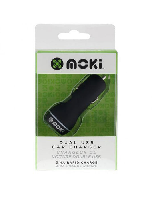 Moki Dual USB Car Charger Blk