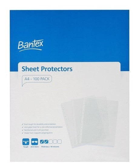 Sheet Protectors Bantex A4 Tough P/pocket 50MIC Bx100